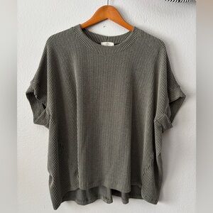Entro Anthropologie Sage Green Knit Ribbed Short Sleeve Oversized Top Women Med